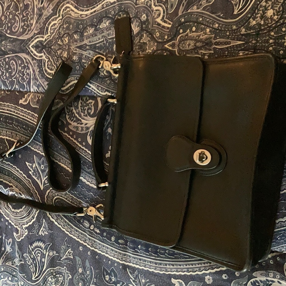 Black, matte finish, leather Coach bag